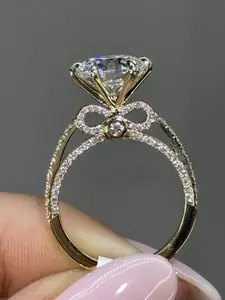 Women's Fashion Statement Ring with Sparkling Zircon Inlay Bow Decoration, Elegant Zinc Alloy Engagement Wedding Jewelry for All Seasons, Perfect Gift for Wife Girlfriend Mother, Zircon Inlaid