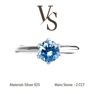 [Venus Jewelry] Synthetic Moissanite S925 Classic Six Prongs Ring Solitare Diamond Ring 2cct