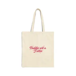 Baddie wit a Fattie Tote Bag | Canvas Grocery Market Bag, Pink Script Design