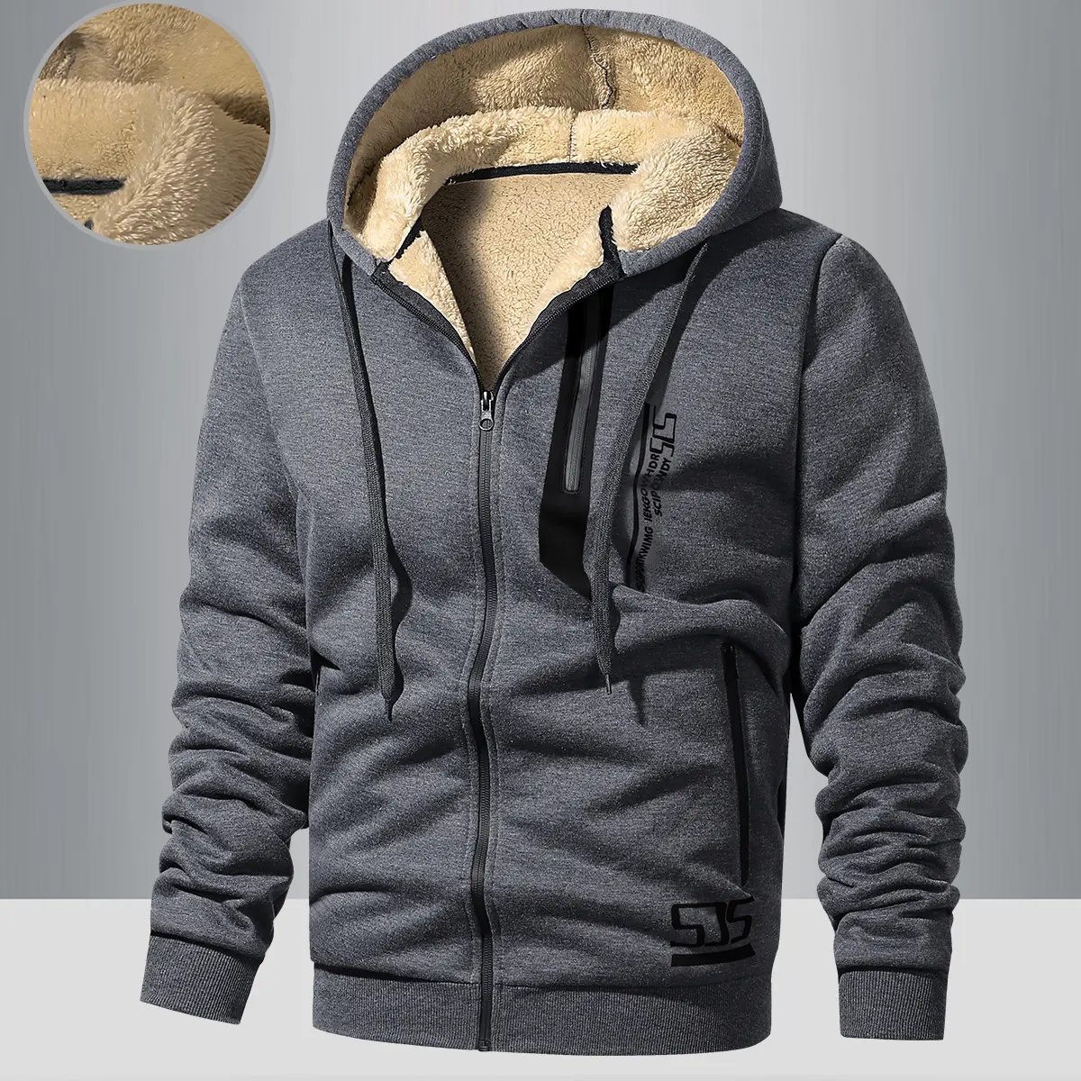 Men's Retro Heavyweight Fleece Hoodie, Windproof Zip Up Winter Outerwear with a Fitted Cut and Pockets, Zip Up Hoodie, Coat