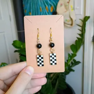 Black Checkered Obsidian Earrings