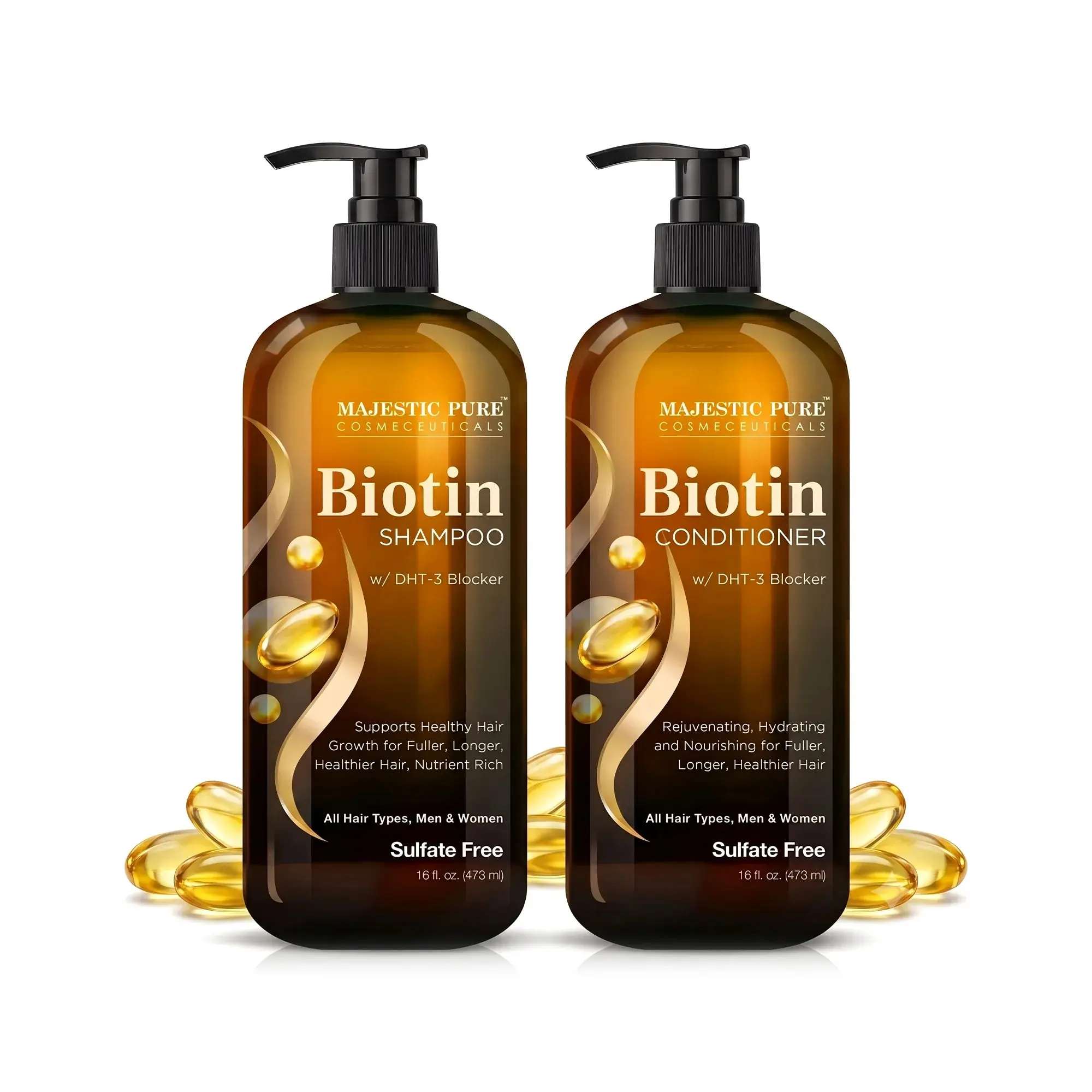 Biotin Shampoo and Conditioner set with DHT-3 Block | 16 fl oz each, Haircare, Cleanser
