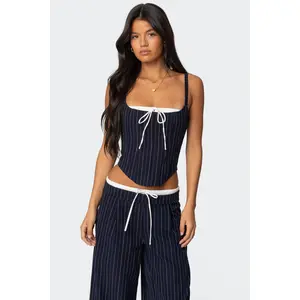 Pinstripe Peekaboo Drawstring Corset Pinstripe Peekaboo Drawstring Corset
