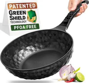X  Non Stick Wok Pan - 11" Large Flat Bottom Chinese Wok - Woks & Stir-fry Pans Nonstick - Titanium-Coated 8-Layered n Engineered Skillet for Frying, Oil-Free, PFOA-Free
