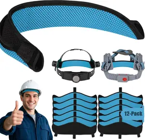 Hard Hat Sweat Bands 12Pcs, Innovative 3-Layer Fabric Sweatbands for Hard Hats Washable, Reusable Cotton Hard Hat Liner for Softness and Comfort,Sponge Hardhat Sweatband for Welding Helmet (Blue)
