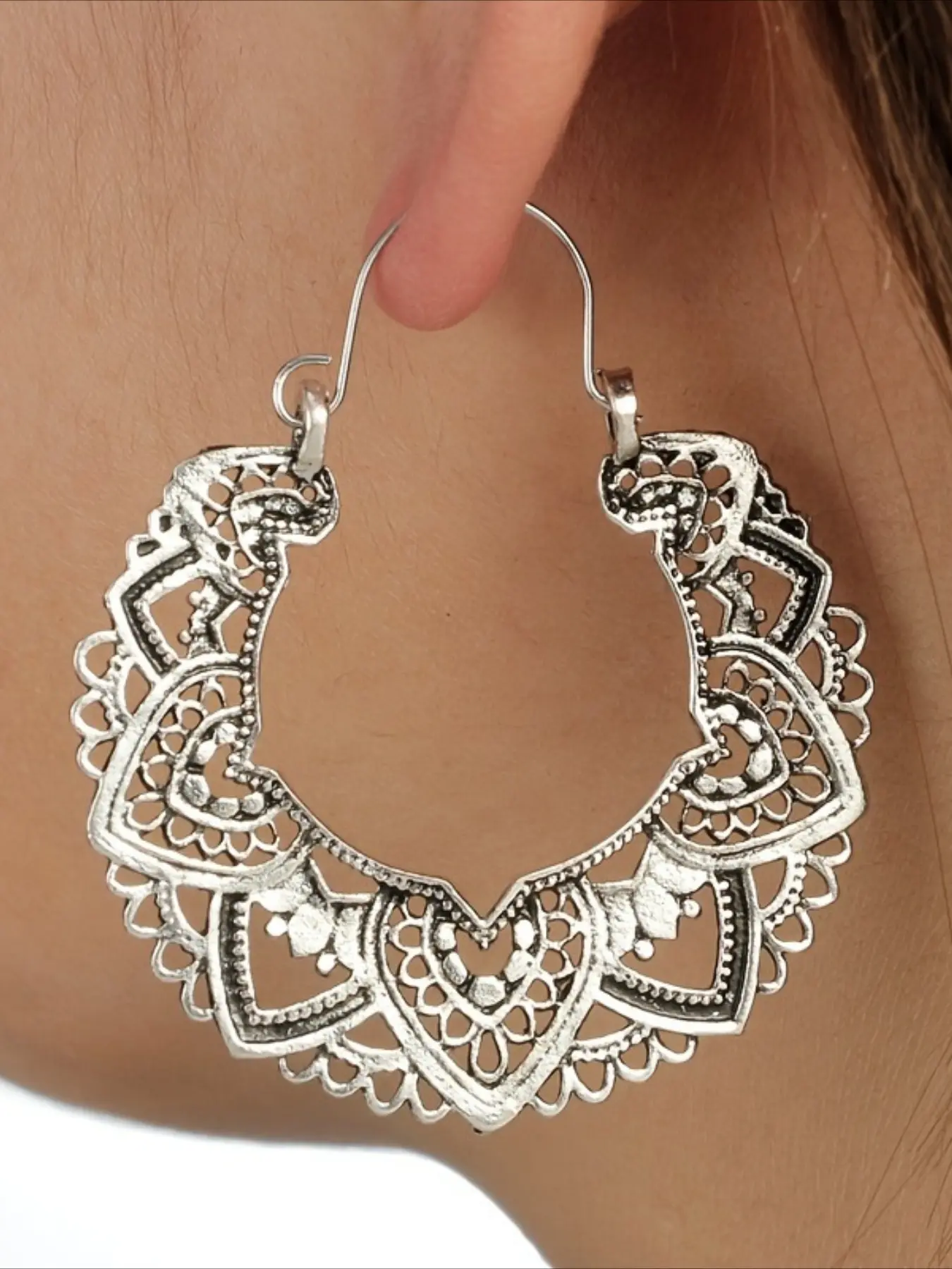 2pcs Bohemian Floral Hoop Dangle Statement Boho Style Jewelry Earrings, Earring Set, Dangling Earrings, Fashion Earrings - Vintage-Inspired, Hand-Carved, Hypoallergenic Metal - Perfect for Women, Holiday Decor, Birthday Gifts, Wedding Accessories