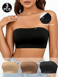 Women's Backless Strapless Bralette Set, Medium Support Full Coverage Design, Casual Fitted Style Basic Unlined Buckleless Everyday Bras for All Seasons