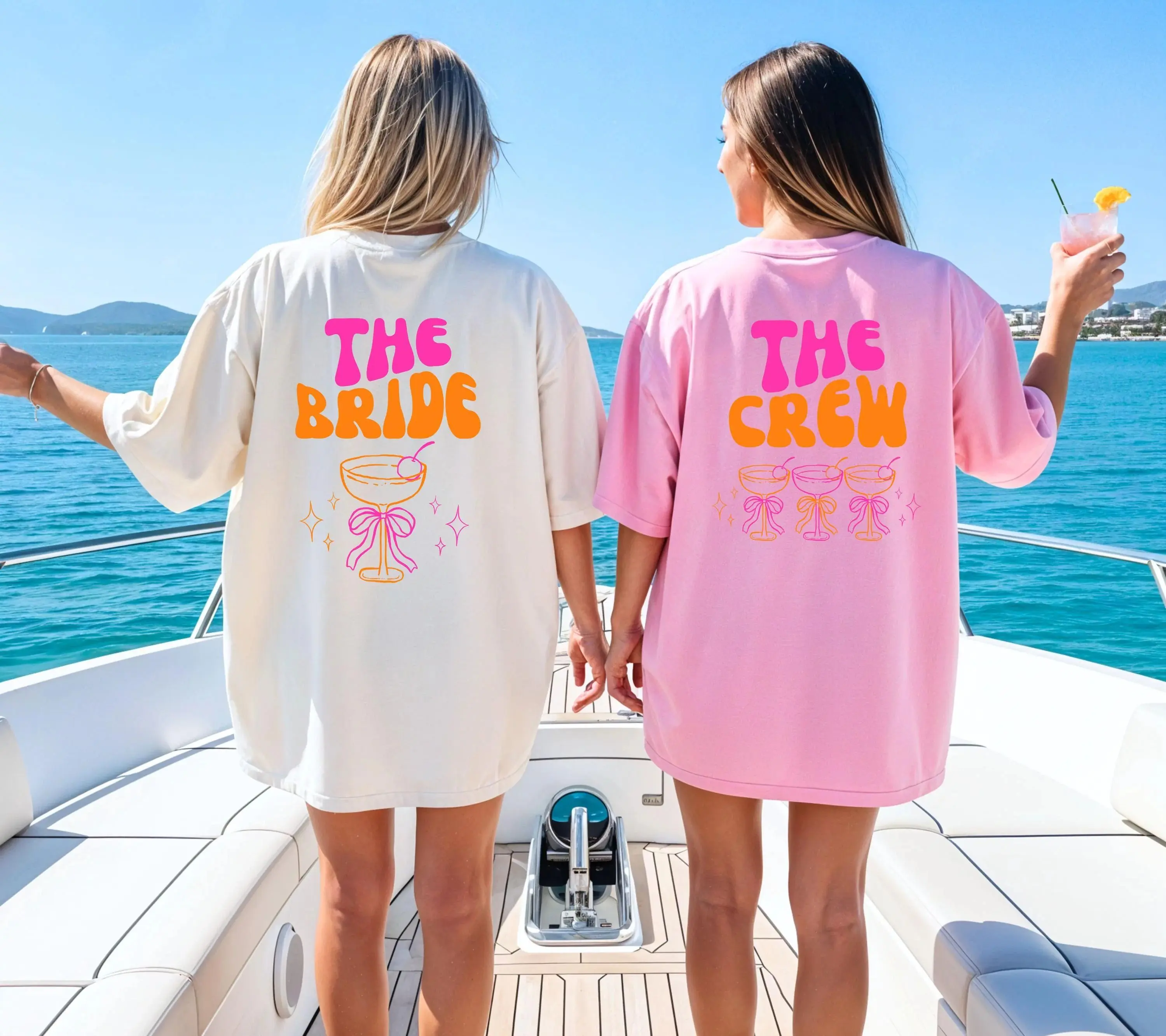 Hen Party T-shirt, Hen Party Shirts, Pink and Orange Hen Party Shirts, Back Print, Team, Bride Shirt With Name, Hen Party for Women, Group T-shirt, Wedding