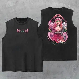 Demon Slayer Anime Tomioka Giyuu Washed Tank Top, Gym Essential, Vintage Casual Crewneck Short Sleeves Menswear T-shirts Classic Cotton Fabric Streetwear