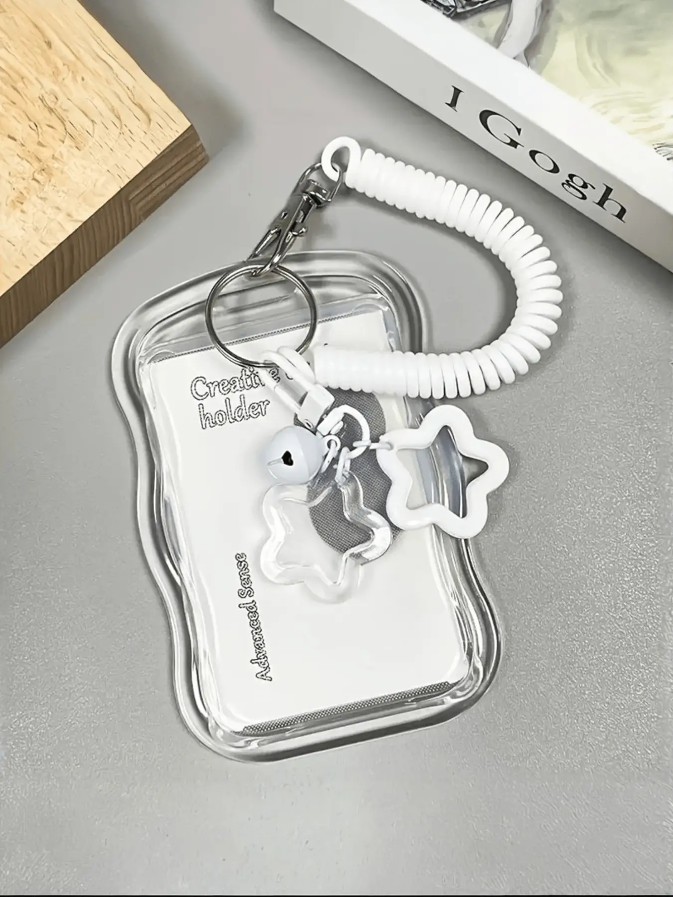 Expandable Heart-Shaped Card Holder Keychain, Card Id Slots, Durable Transparent ID Wallet Set, Detachable Wipeable Sliding Cover, Key Ring, Lanyard