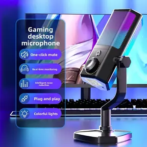 RGB Gaming Microphone for Esports Streaming, Noise-Canceling Desktop Condenser Mic, USB Plug-In, Compatible with PC/laptop, No Battery Needed
