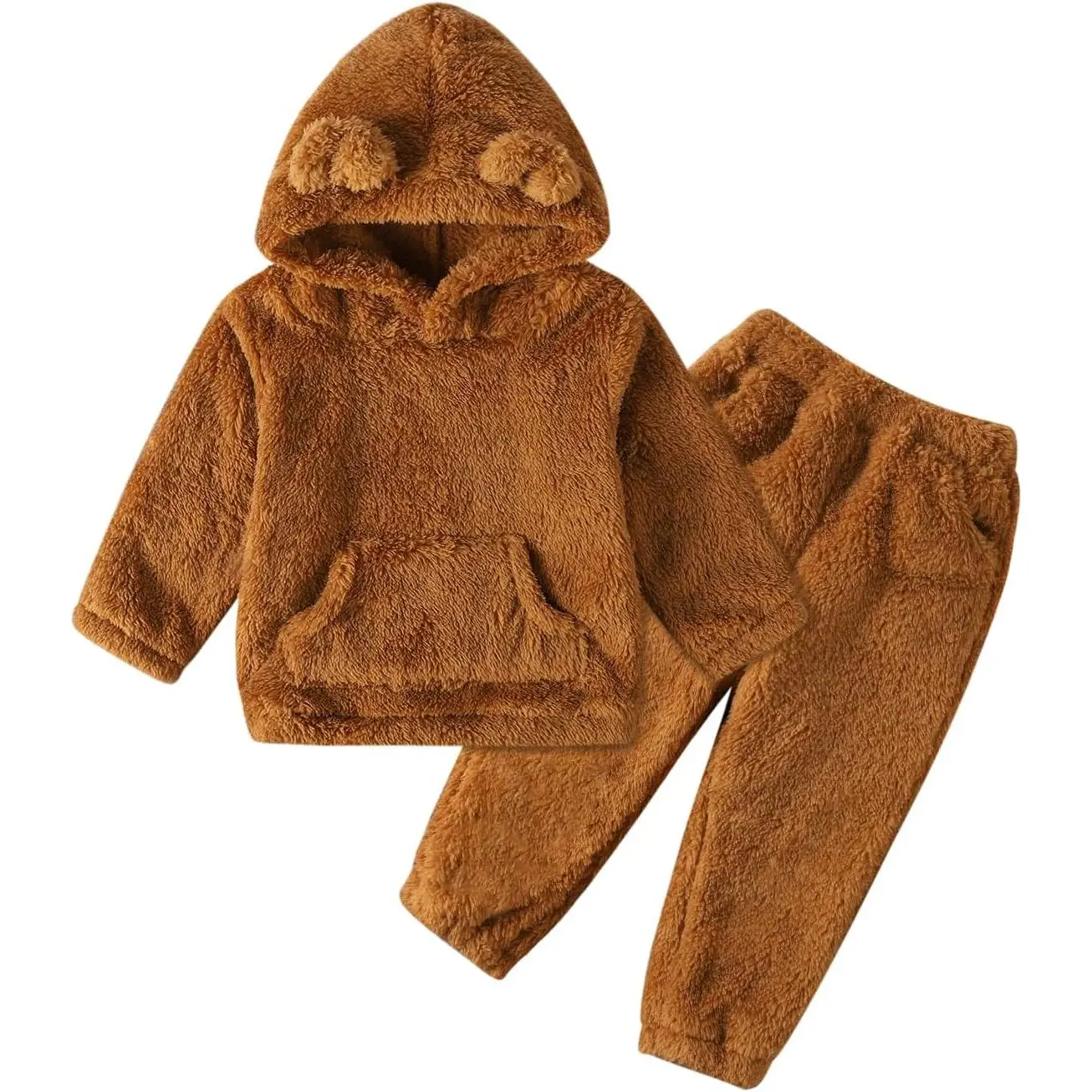 Toddler Baby Fleece Set Bear Hoodie with Ears Fuzzy Winter Sweatsuit Warm Hooded Sweatshirt & Sweatpants for Boys Girls