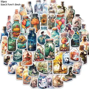 Cartoon Bottle Pattern Graffiti Sticker, 50pcs Cute Waterproof Decals, Decorative Sticker for Luggage Stationery Water Cup, Sticker Packs
