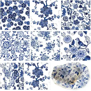 36 Pack 6 Styles Blue and White Decoupage Napkins Assorted Floral Chinoiserie Cocktail Napkin Decorative Printed Toile Tissue Paper for Crafting Summer Seashell DIY Coastal Decor, Unfolded 13''