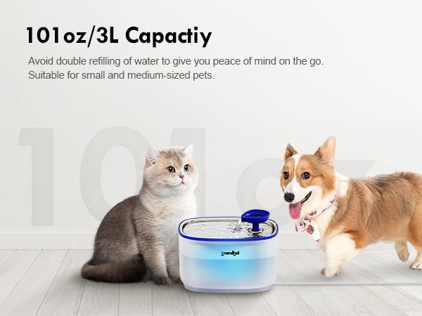 Cat & Dog Water Fountain, Featuring a Wireless Pump, 101oz/3L Capacity with Built-in LED Light, BPA-Free, and Dual Flow Modes for Pets