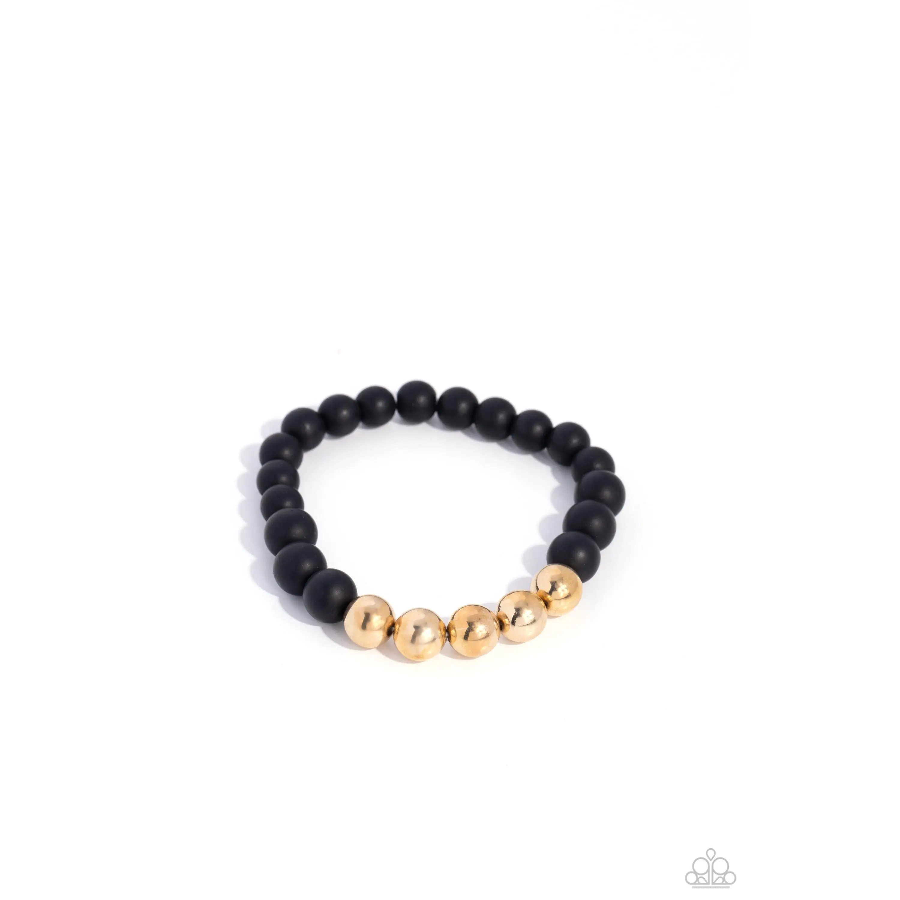 METALHEAD in the Clouds - Gold and Black Bead Stretchy Bracelet - Paparazzi
