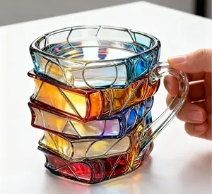 320ml/190ml Chapter Book Mug Glass 3D Book Mugs Birthday Gift For Women Stained Glass Cups with Stack Design, Artistic Reading Coffee Cup, Unique Literary Friendship Gifts for Women, Friends & Readers