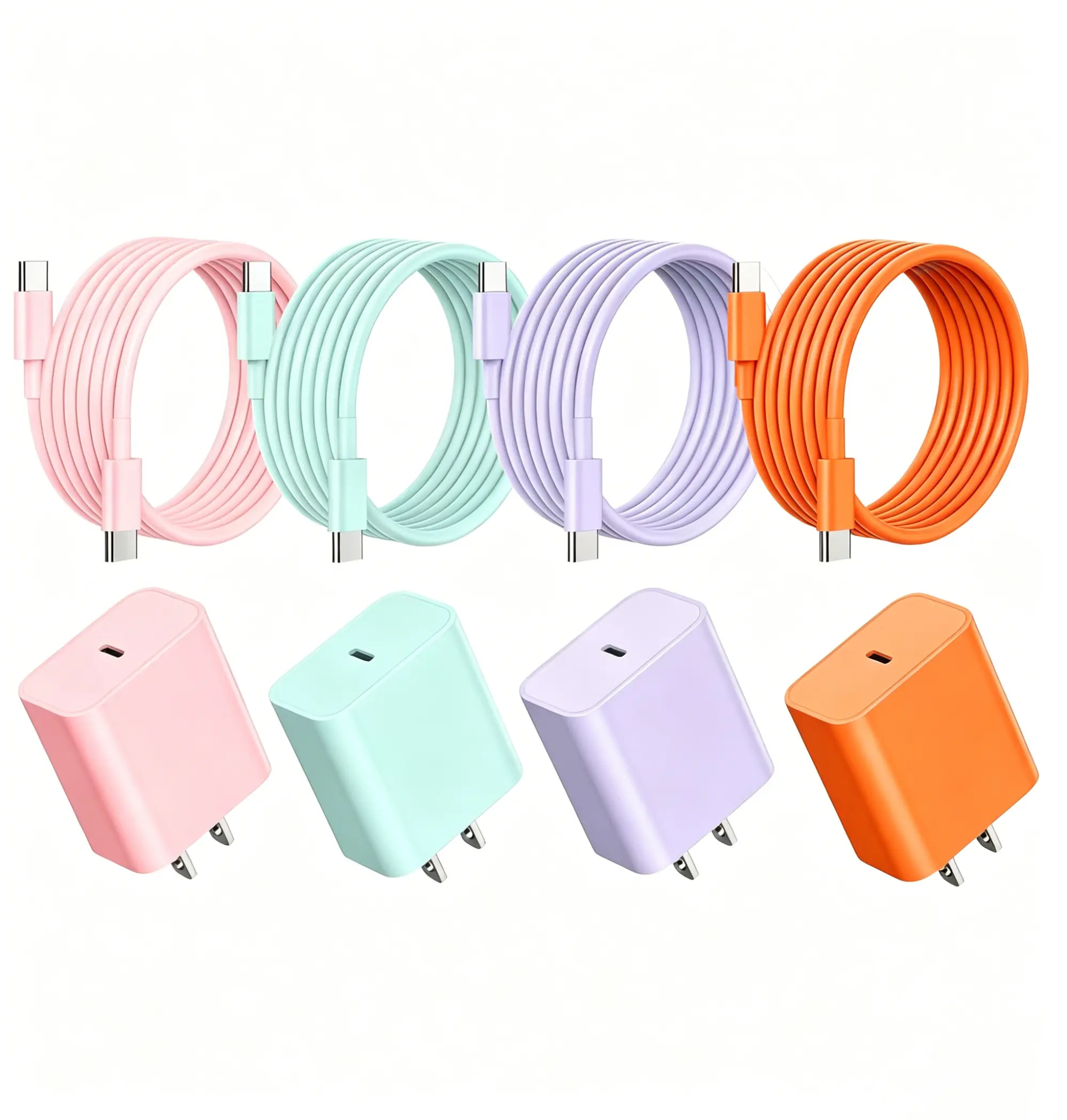20W Type-C Fast Charging Colorful Charger Set with 10ft Extra-Long Durable Type-C Cable - Compatible with iPhone 17 Series/16 Series/15 Series/iPad, Samsung S20-S26 Series, Smartphone, Cellphone, Electronic Mobile Device