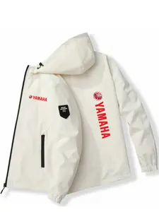 Vibrant Vertical Letter Logo Print Hooded Jacket, Soft Polyester Fabric, Relaxed Fit for Casual Outings and Commuting