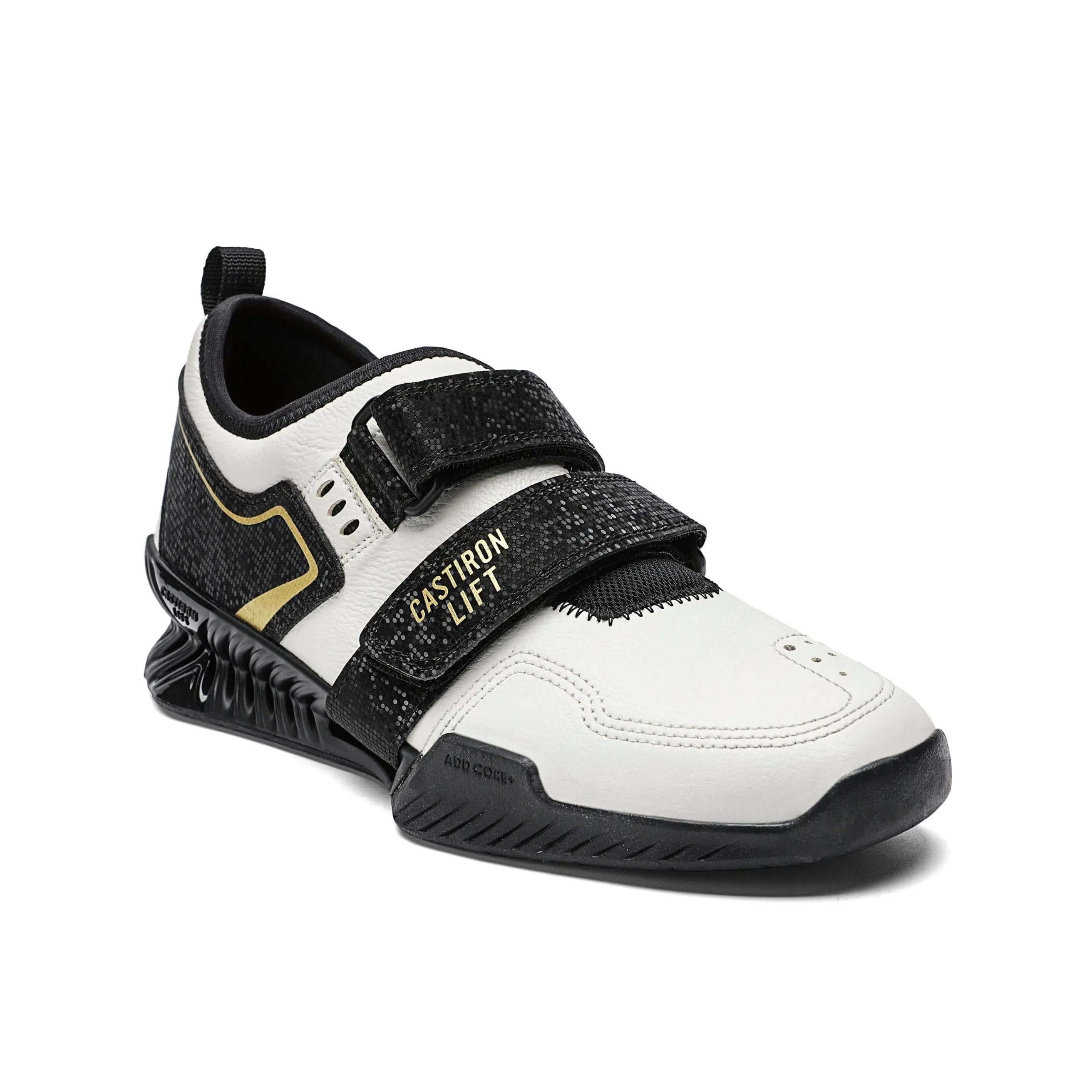 Castiron Lift PowerLifter 1 - Unisex Leather Training & Gym Shoes, Black Gold, EU Sizing, 35mm Feature, Dual Straps, Weightlifting Shoe, Rigid Tpu Sole, Premium Leather, Locked Fit, Anti-Skid Rubber Outsole, Performance Enhancing Men's Training & Gym Shoe