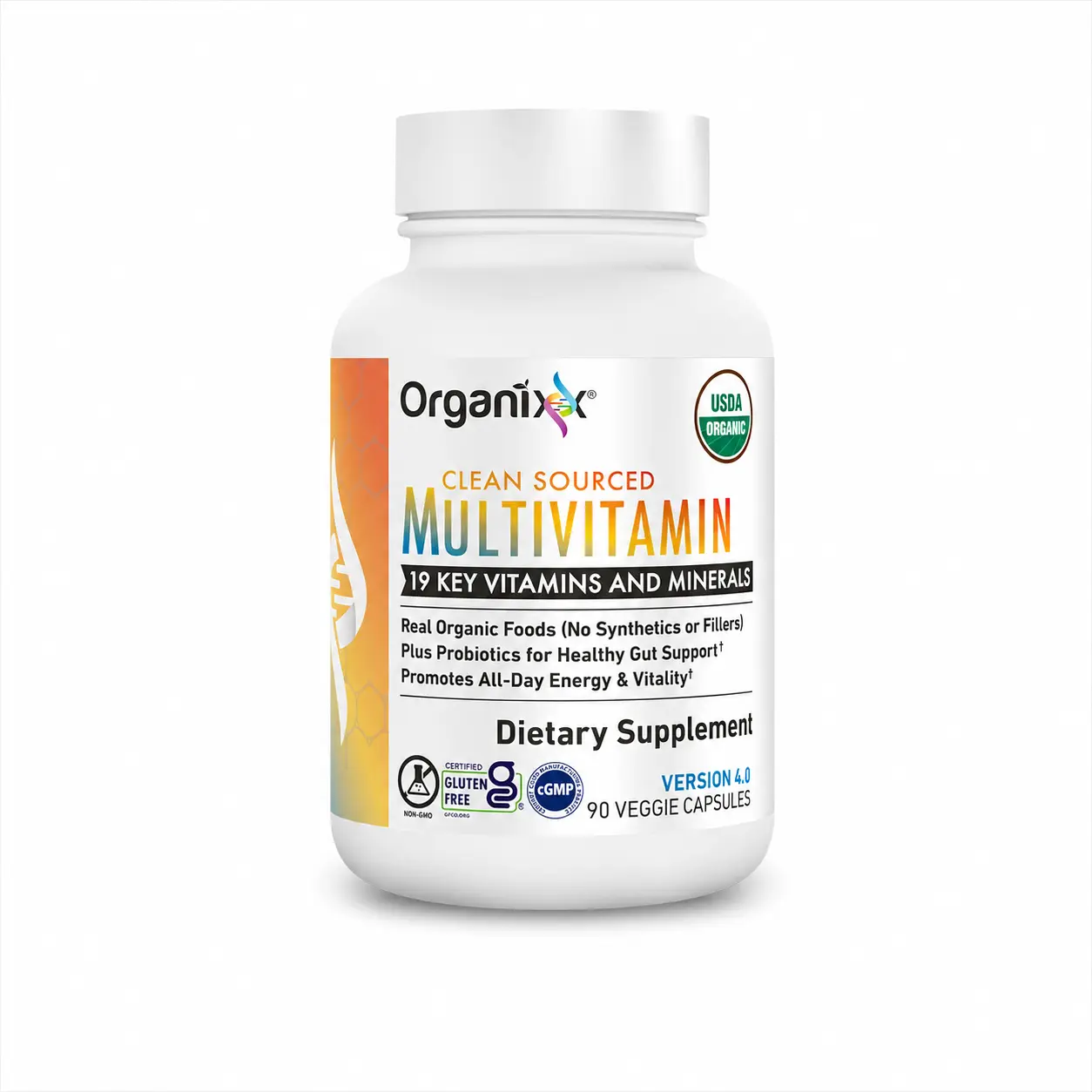 Organixx Edible Vegan Dietary Multivitamin Supplement - Gluten-Free, Clean, High Bioavailability, Prebiotic, Probiotics, Vitamin C, D3, B Complex, Organic Fruits & Veggies, Gut Support, Body Health, 90 Gel Capsules