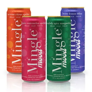 Mingle Mood Variety Pack Non Alcoholic Drinks, Alcohol Alternative Pre-Mixed Drinks with Real Juice, Canned Mocktails or Cocktail Drink Mixer, Gluten Free, Vegan, 16-can pack, 12 fl oz Cans