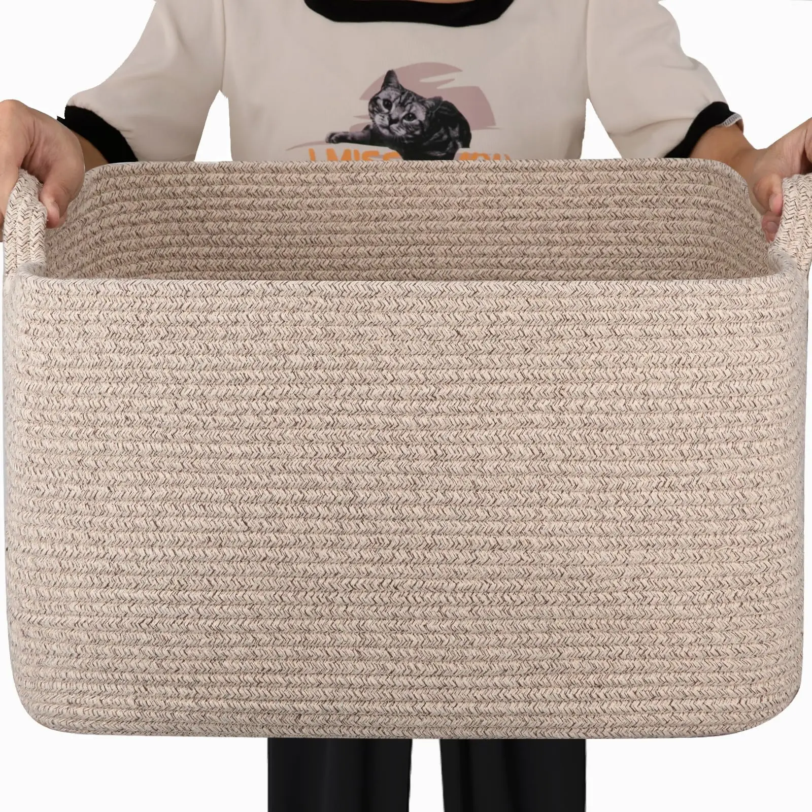 65L Large Cotton Rope Woven Blanket Storage Basket for Baby Room and Living Room Organiser, Collapsible Baskets, Foldable