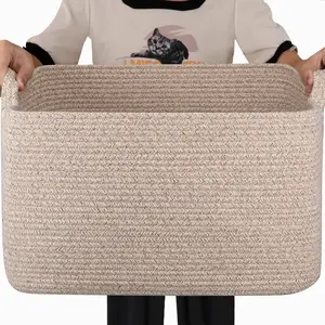65L Large Cotton Rope Woven Blanket Storage Basket for Baby Room and Living Room Organiser