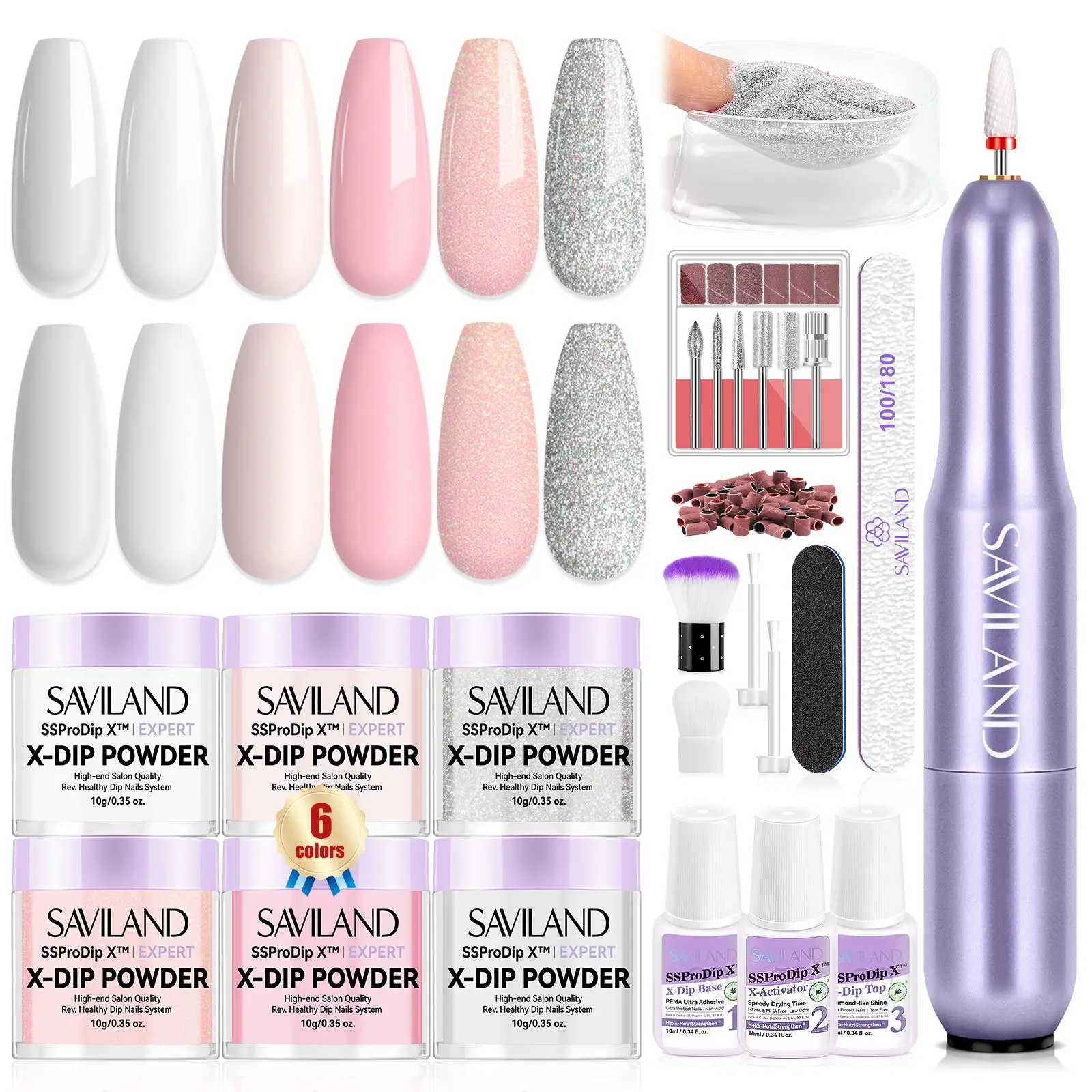 6 Colors Dip Powder Nail Starter Kit with Drill