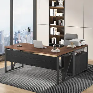 TRIBEWOOD L Shaped Desk with Drawer Cabinet, 63" Executive Computer Desk and lateral File Cabinet, 2 Piece Home Office Furniture with Drawers for Hanging, Doors with Locks