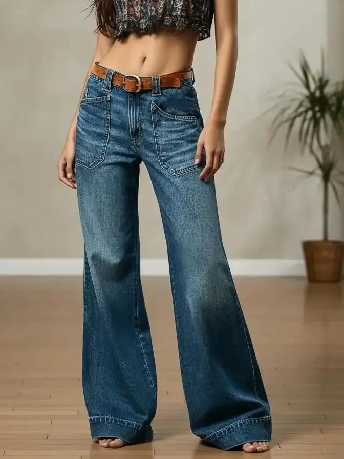 Women's Wide Leg Jeans,Women's Loose Straight Jeans Stretch Denim Stretch Waist Loose Denim Jeans