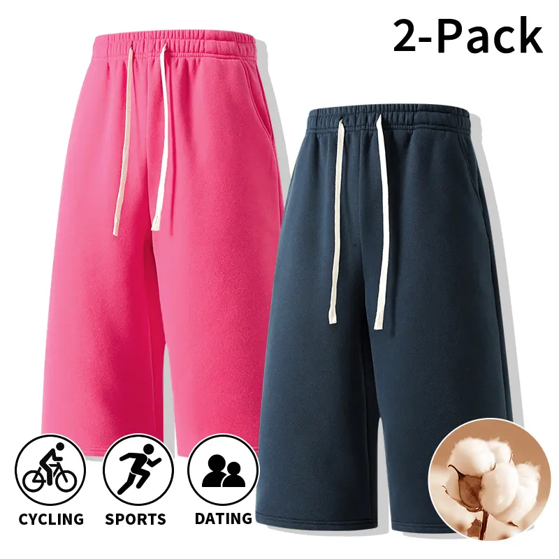 2-pack men’s semi-cotton sweatpants with a drawstring elastic waistband, side pockets, and a loose fit—suitable for workouts, cycling, dates, everyday casual wear, and lounging.  male capri pants