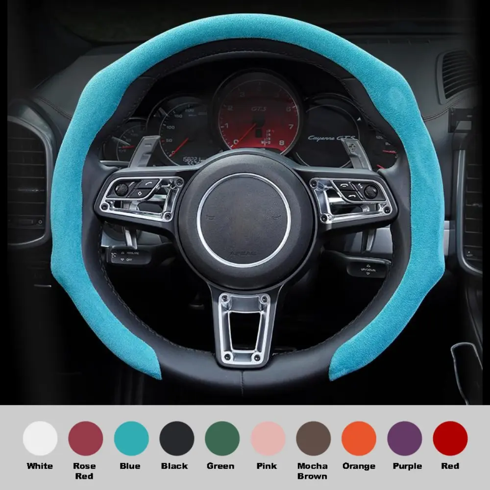 SUPEREVER Alcantara Leather Steering Wheel Cover, Grey 38cm Car Accessories - Sweat-Absorbing, Non-Slip, Ultra-Thin Suede Handle Cover with Quick Turn Feature for Most Cars