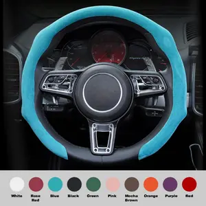 SUPEREVER Alcantara Leather Steering Wheel Cover Grey - Sweat Absorbing Non-Slip Ultra-Thin Suede Handle Cover for Most Cars 38cm Size - Automotive Quick Turn Feature and Universal Fit