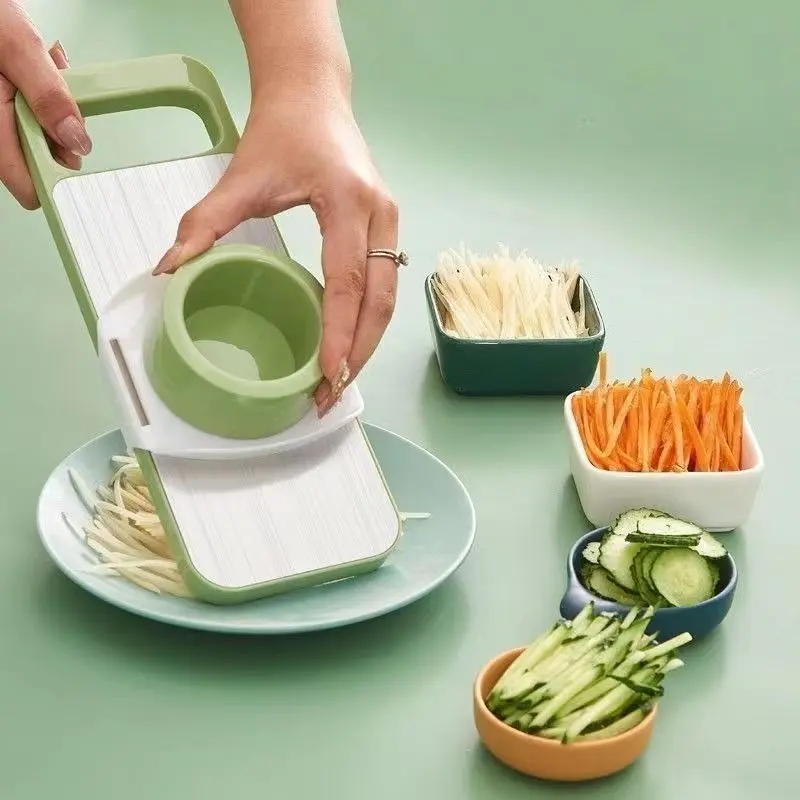 5-Blade Stainless Steel Vegetable Slicer Set - Adjustable Cuts, Portable Slicing, ABS Kitchen Utensils, Multifunctional Home Kitchen Gadget