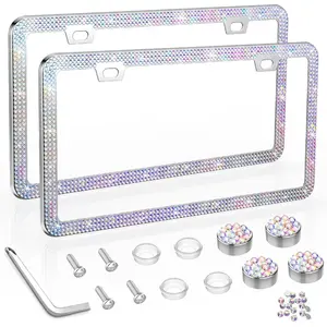 Bling License Plate Frame,  License Plate Cover,  Tag Frames,  License Plate Holder with Rhinestone   Screw Set - 2 Pack (AB Color)