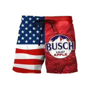 USA Flag Fourth Of July Busch Apple Swim Trunks – Patriotic Beer Lover Summer Beach Shorts, Summer Men Swim Trunks, Vacation Party Outfit, Vacation Hawaiian Short, Gift For Men
