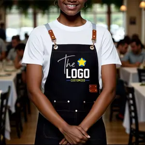 Customized Logo Adjustable Apron Canvas Work Apron With Pocket for Restaurant Kitchen Beauty Hairdressing Cafe Waiter Work Apron