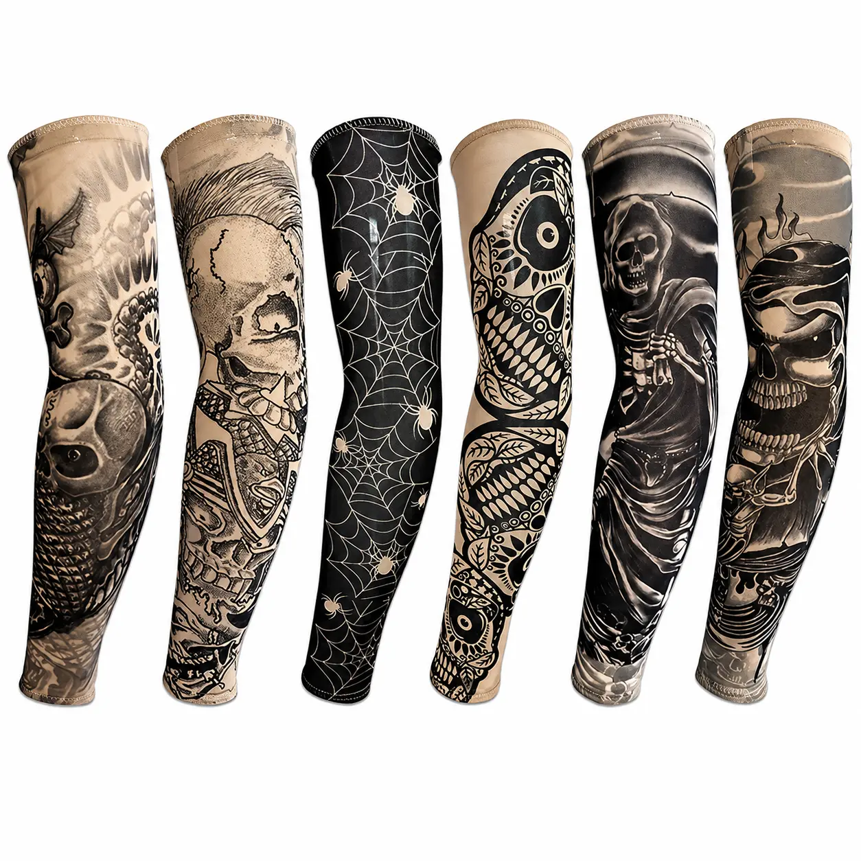 6-Pack Seamless Realistic Temporary Tattoo Arm Sleeves, Lightweight UV Protection Stretch Cooling Sports Sleeves for Men