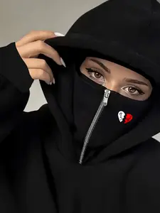 Double-Layer Hooded Sweatshirt with Pocket, Heart Print, Comfortable and Stylish, Easy to Match Any, Must-Have Wardrobe Addition