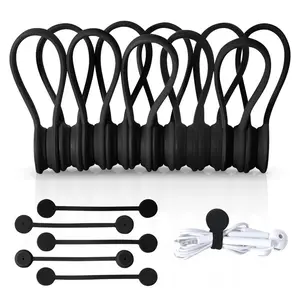 10Pcs Magnetic Cable Clip - Black Magnetic Silicone Cable Organizer Cable Management Clips Cable Ties Reusable Cable Ties for Home, Kitchen, Office Multifunctional Cable Tie Desk Cable Management Desk Accessory