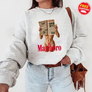 [Sale up to 50%] [Free Ship] Vintage Cigarette Western Sweatshirt, Retro Marlboro Shirt, Marlboro Model Bikini Sweatshirt