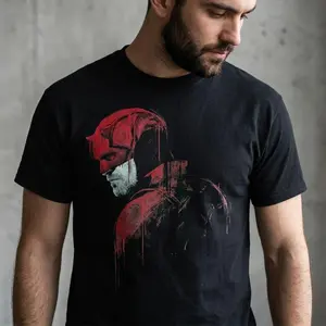 Daredevil Graphic T-Shirt, Red and Black Superhero Design, Bold Print, Unisex Black Tee, Fan Apparel, Daredevil Inspired Streetwear