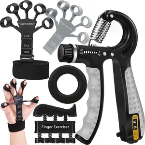 Grip Strength Trainer 5Pcs-Hand Grip Strengthener Kit with Adjustable Forearm Gripper, Finger Exerciser, Finger Stretchers, Hand Workout Ring-Hand Exerciser for Muscle Building, Physical Therapy and Rehabilitation Training Equipment Handgrip