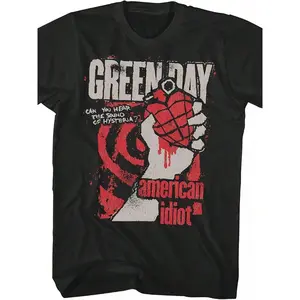 Green American Women Mens Black Short Sleeve T-Shirt, 100% Cotton, Punk Rock Vintage Style Graphic Tees, Vintage Graphic Unisex Tee, Size S-5XL
