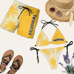 Hawaiian Shorts & Bikini Set, Tw!sted Tea Bikini And Hawaiian Shorts, Full Print String Bikini & Summer Holiday Casual Hawaiian Shorts, Gift for Men Women, Perfect for Beach, Pool, Gym, Outdoor Activities Hawaiian Shorts & Bikini Set