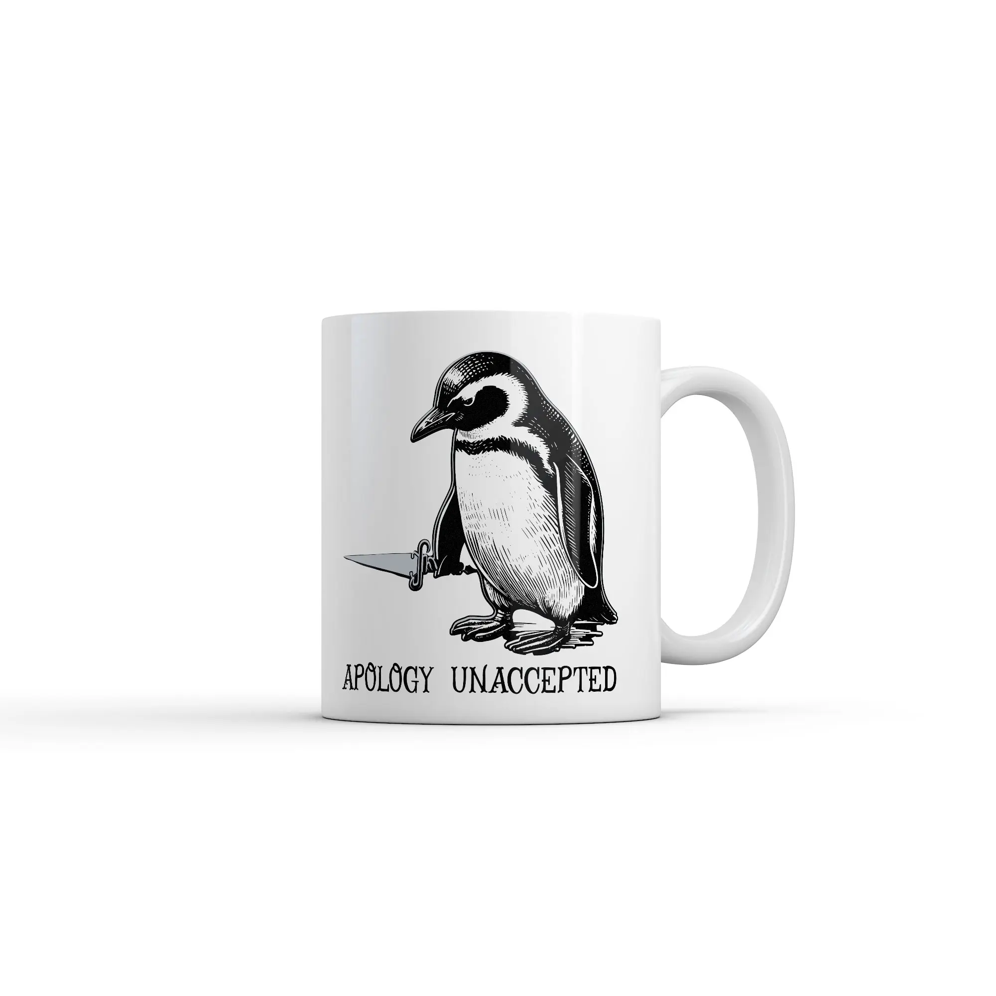 Apology Unaccepted Mug Funny Sarcastic Penguin Graphic Novelty Coffee Cup - 11oz Funny Coffee Mugs Ceramic Printed Drinkware Cup