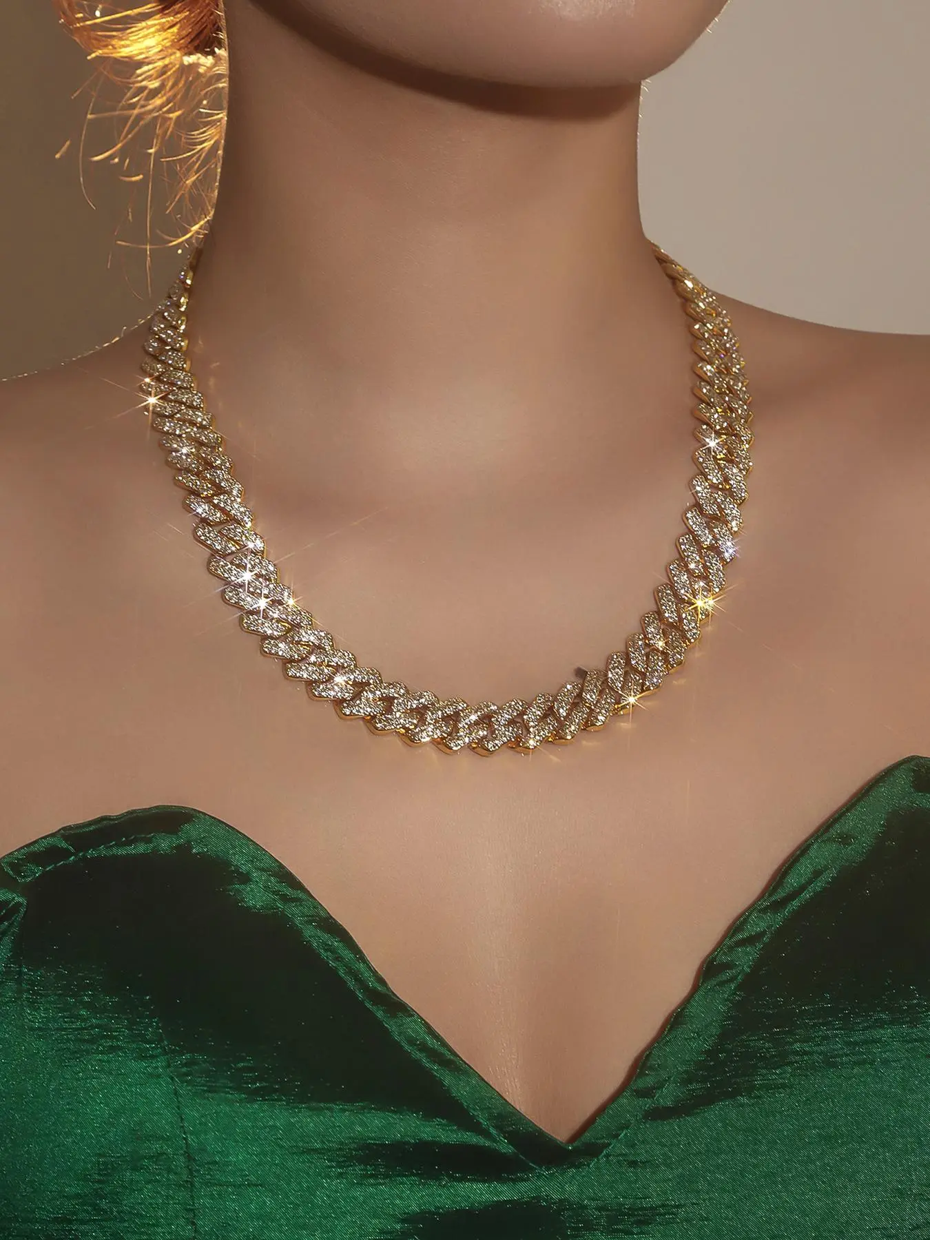 Women's Elegant Rhinestone Decorated Cuban Chain Necklace, Exquisite Trendy Necklace, Chic Jewelry As Gift for Girlfriend, Cuban Link Necklace, Cuban Links Necklace, Cuban Necklaces
