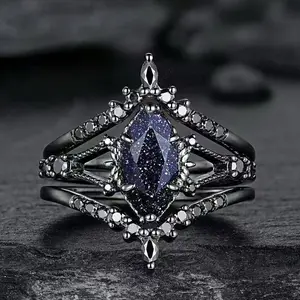 European and American style retro three piece set Starry Sky Crystal Black Warrior Theme Gun Black Ring