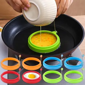 8 Pack Food Grade Silicone Egg Rings 4 Inch Round Non Stick Egg Mold with Handles Reusable Cooking Ring for Fried Egg Pancake Omelette Breakfast Sandwich Kitchen Gadgets